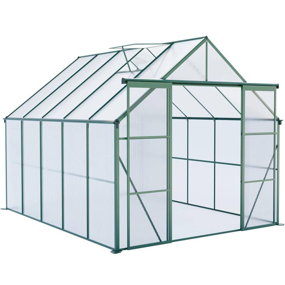 8 ft. W x 10 ft. D x 7 ft. H Polycarbonate Green Greenhouse with Double Door, Raised Base and Anchors, Aluminum Frame price history on PriceWatchPro