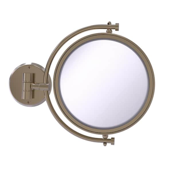 8 in. W x 10 in. H Small Large Round Tri Fold Metal Framed Magnifying Wall Bathroom Vanity Mirror in Antique Pewter