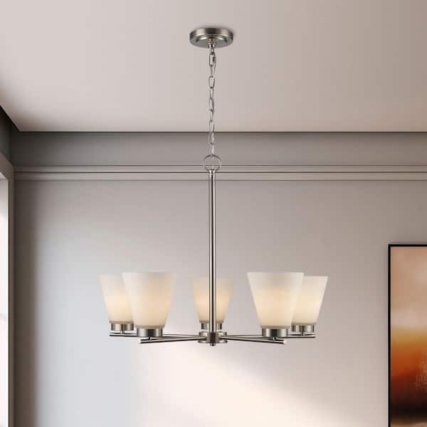Fifer 5-Light Brushed Nickel Chandelier Light Fixture with Frosted Glass Shades