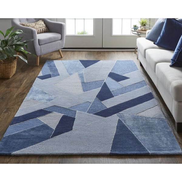 2 ft. x 8 ft. Blue, Silver Geometric Area Rug