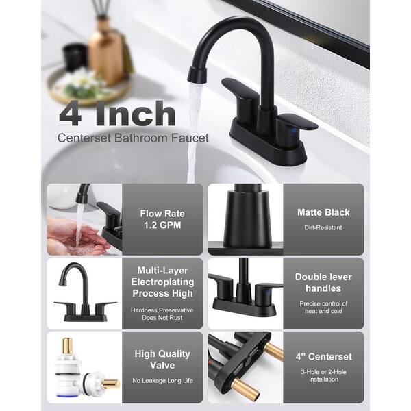 IVIGA 4 in. Centerset Double Handle Bathroom Faucet with Swivel