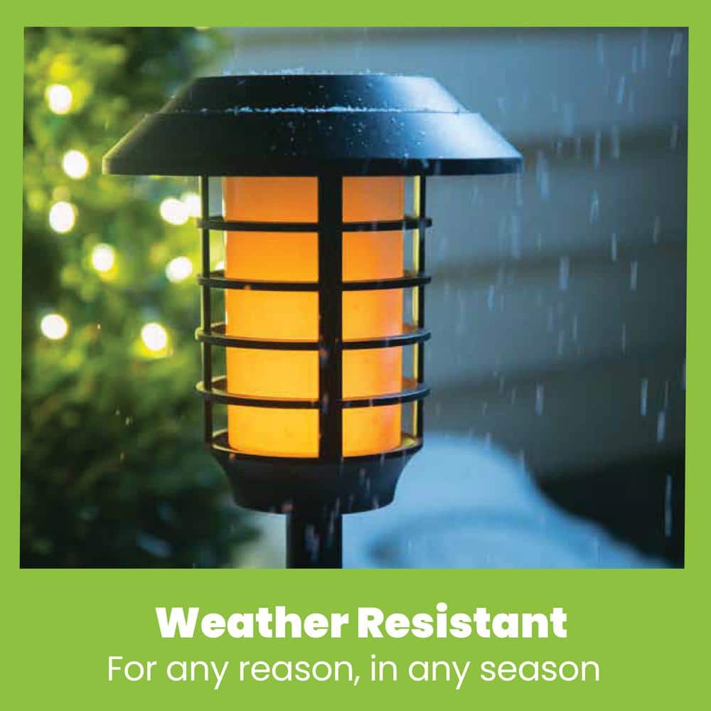 Black Solar LED Pathway Lights with Flickering Flame Effect, 2-Pack