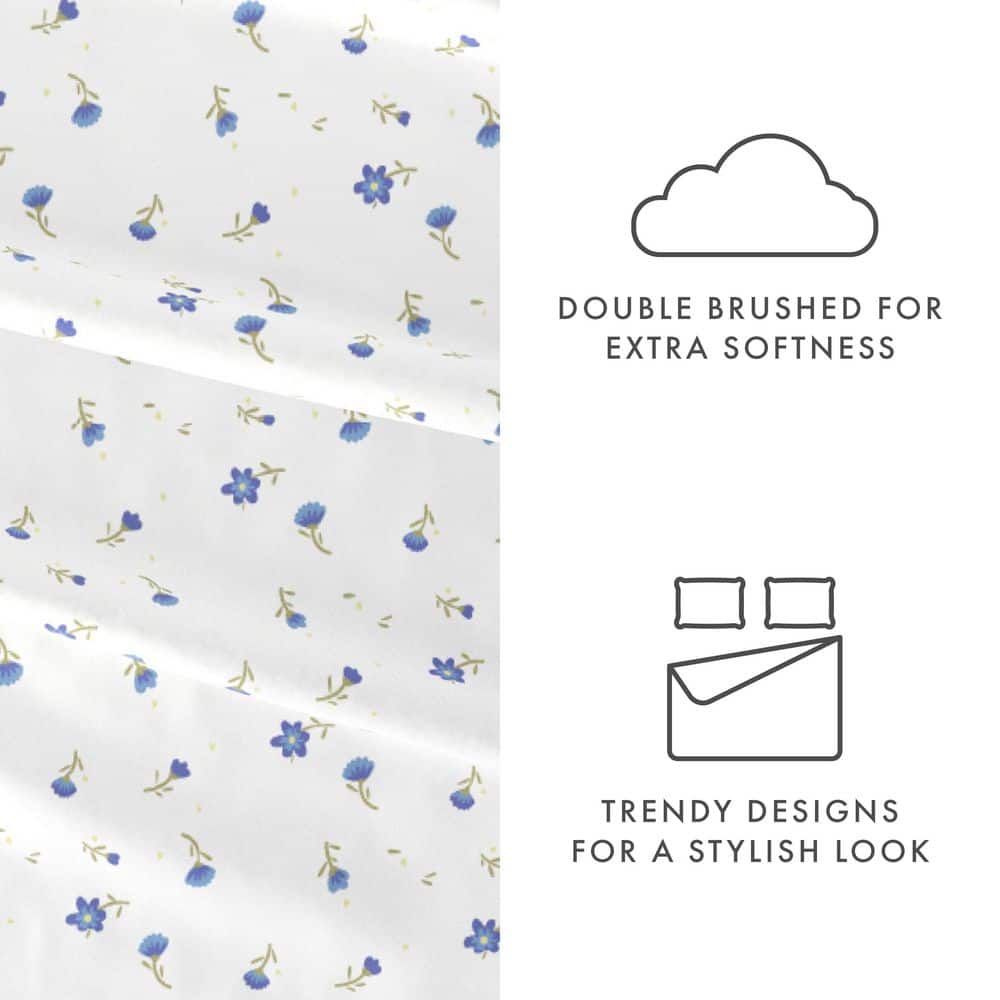 Light Blue Floral King Microfiber Deep Pocket Sheet Set