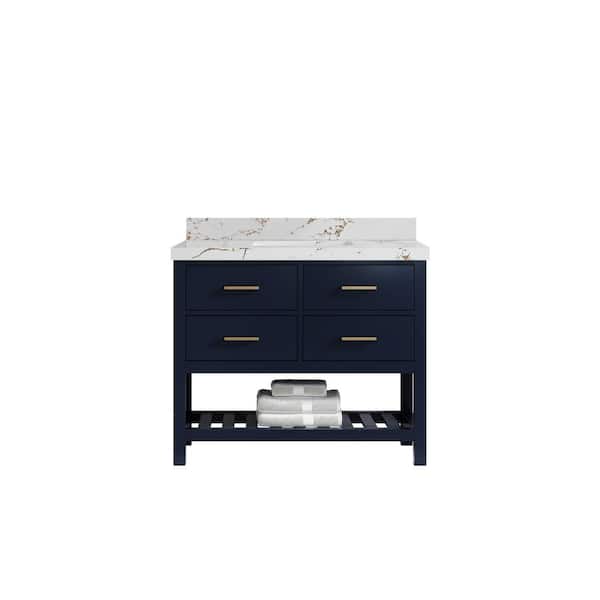 Willow Collections Parker 42 in. Single Sink Freestanding Navy Blue Bath Vanity with Viola Brown Qt. Top Unassembled
