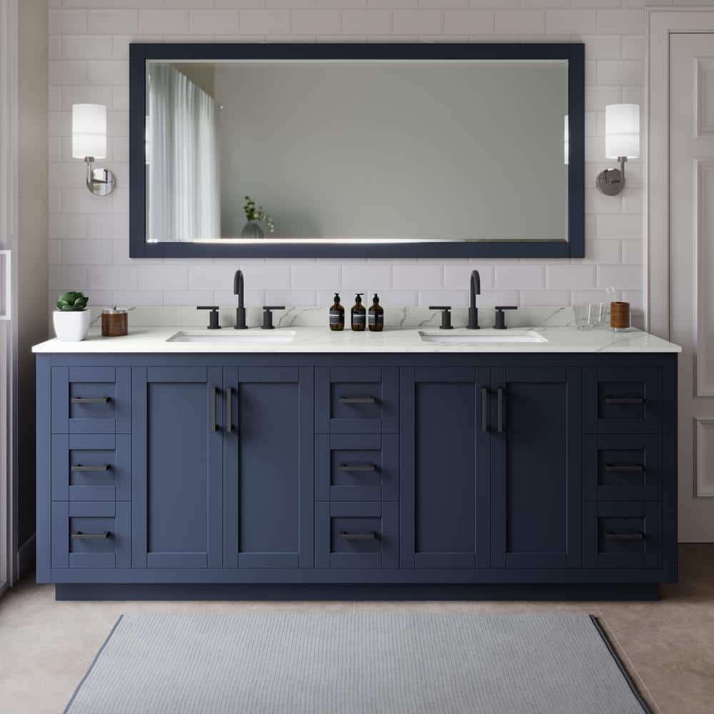 Miranda 84 in. W x 22 in. D x 33.75 in. H Double Bath Vanity in Dark Blue with Giotto Quartz Top price history on PriceWatchPro