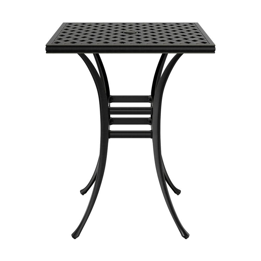 29 in. Cast Aluminum Patio Lattice Square Bar Height Table Dining Table with Umbrella Hole price history on PriceWatchPro