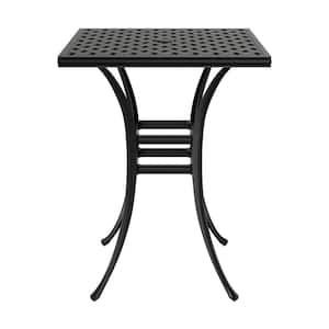 29 in. Cast Aluminum Patio Lattice Square Bar Height Table Dining Table with Umbrella Hole