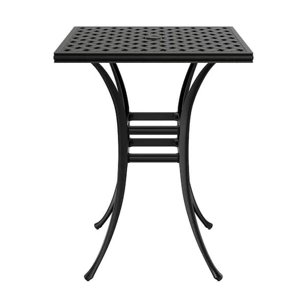 Clihome 29 in. Cast Aluminum Patio Lattice Square Bar Height Table Dining Table with Umbrella Hole
