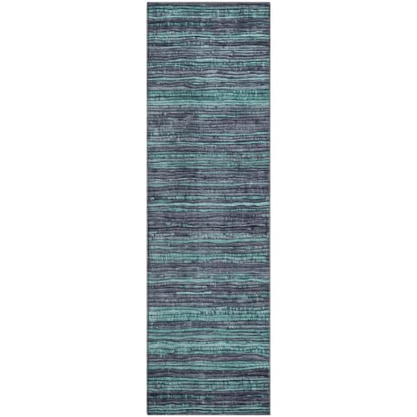 Mayfield Premium Machine Washable Abstract AMF1846 Teal 2 ft. 3 in. x 7 ft. 6 in. Runner Rug