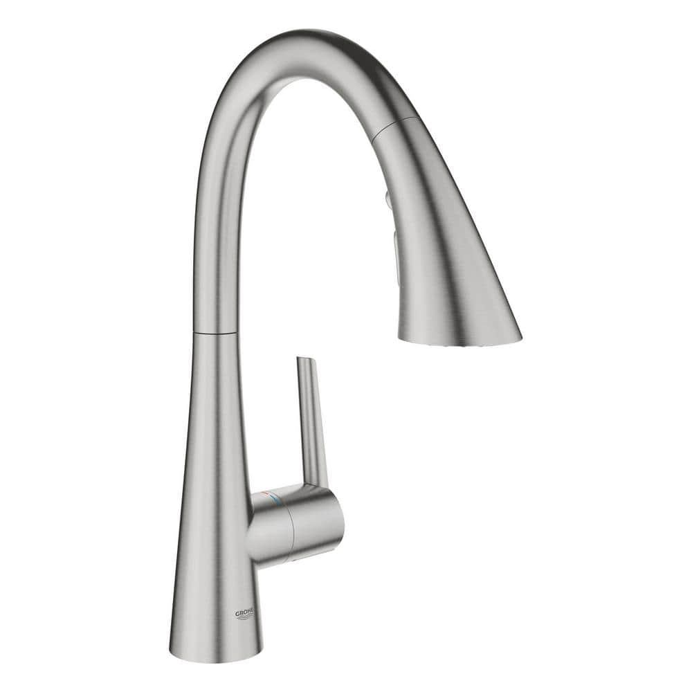 GROHE Zedra Single Handle Bar Faucet With Pull Out Sprayer In Super   Supersteel Grohe Bar Faucets 30368dc2 64 1000 