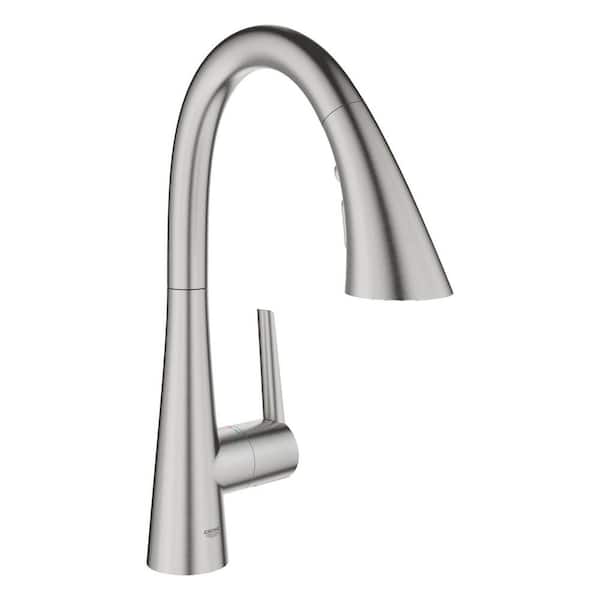 GROHE Zedra Single-Handle Bar Faucet with Pull-Out Sprayer in Super Steel