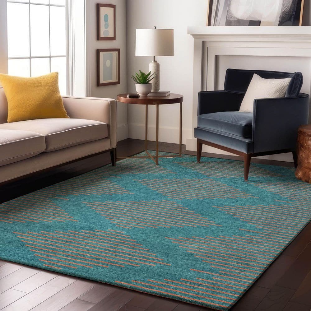 Mayfield Premium Machine Washable Abstract AMF1017 Teal 5 ft. x 7 ft. 6 in. Area Rug price history on PriceWatchPro