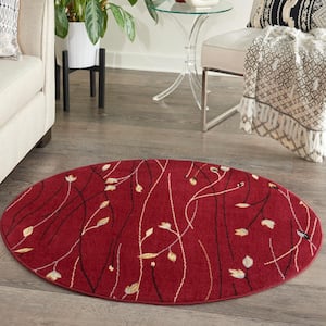 Grafix Red 4 ft. x 4 ft. Floral Contemporary Round Rug