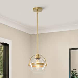 1-Light Gold Farmhouse Globe Clear Glass Hanging Pendant Light