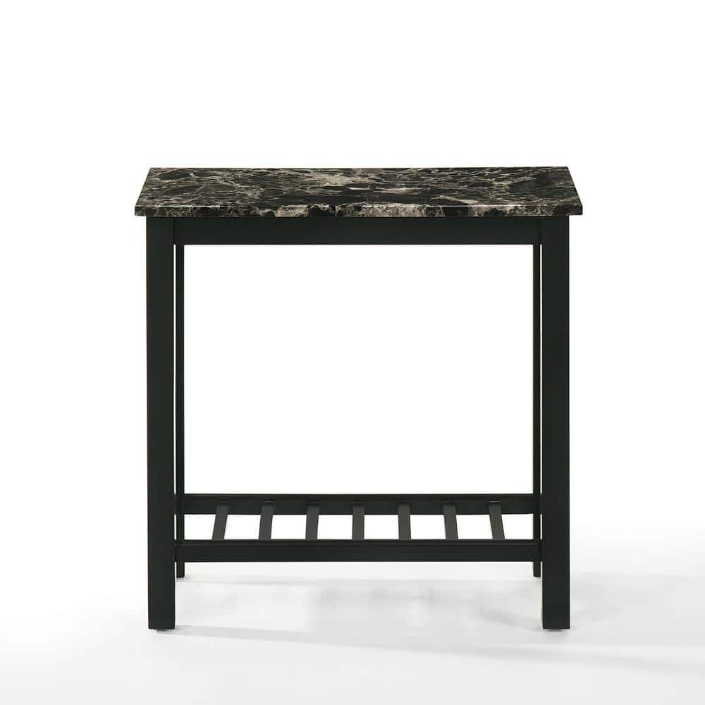 Eden Black Faux Marble and Wood Rectangular End Table