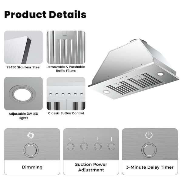 INATECK 30 in. 900 CFM Convertible Insert Range Hood with 4-Speed