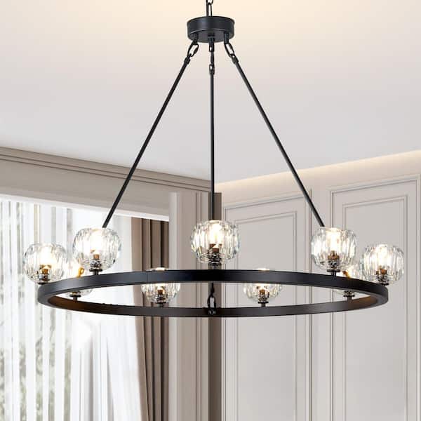Farmhouse Chandelier 36 in. 12-Light Black Wagon Wheel Chandelier for Dinning Room, Kitchen Island, Foyer, Bedroom