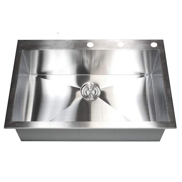 Kingsman Hardware Topmount / Drop-in 16-Gauge Stainless Steel 33 in. x 22 in. x 10 in. Single Bowl Zero Radius Kitchen Sink