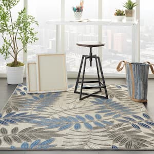 Aloha Gray/Blue 4 ft. x 6 ft. Floral Contemporary Indoor/Outdoor Patio Area Rug