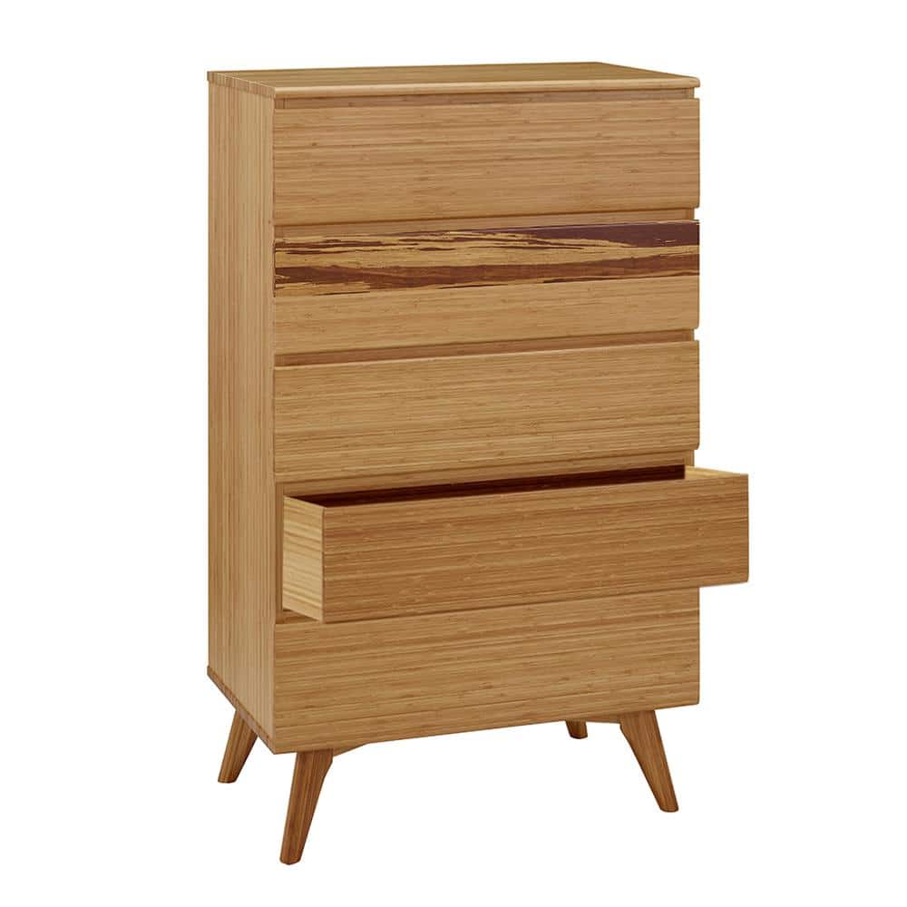 Caramelized Bamboo 5-Drawer Lingerie Chest with Soft Close Dovetail Drawers