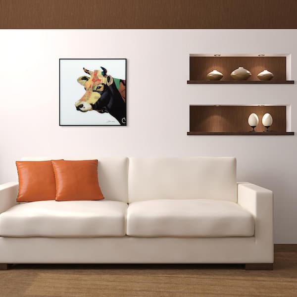 Empire Art Direct "Bull" Reverse Printed Art Glass and Anodized Aluminum Black Frame Wall Art