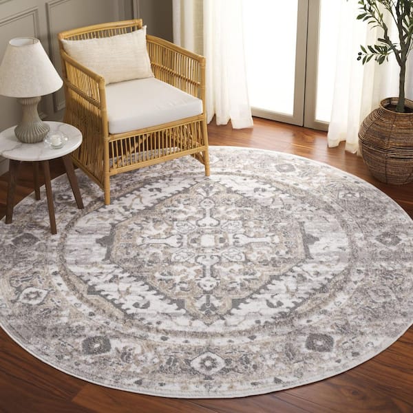 Maya 7 ft. x 7 ft. Ivory/Gray Beige Ornate Medallion Round Area Rug