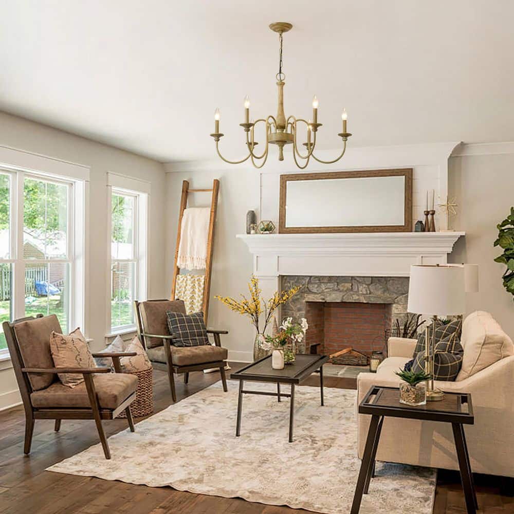 6-Light Farmhouse Brown Chandelier Rustic Wood Candle Pendant Light French Country Ceiling Fixture for Dining Room price history on PriceWatchPro