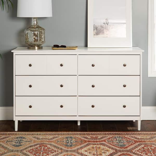Walker Edison Furniture Company Classic, Modern 6 Drawer White Bedroom Dresser For Storage In Gold Color