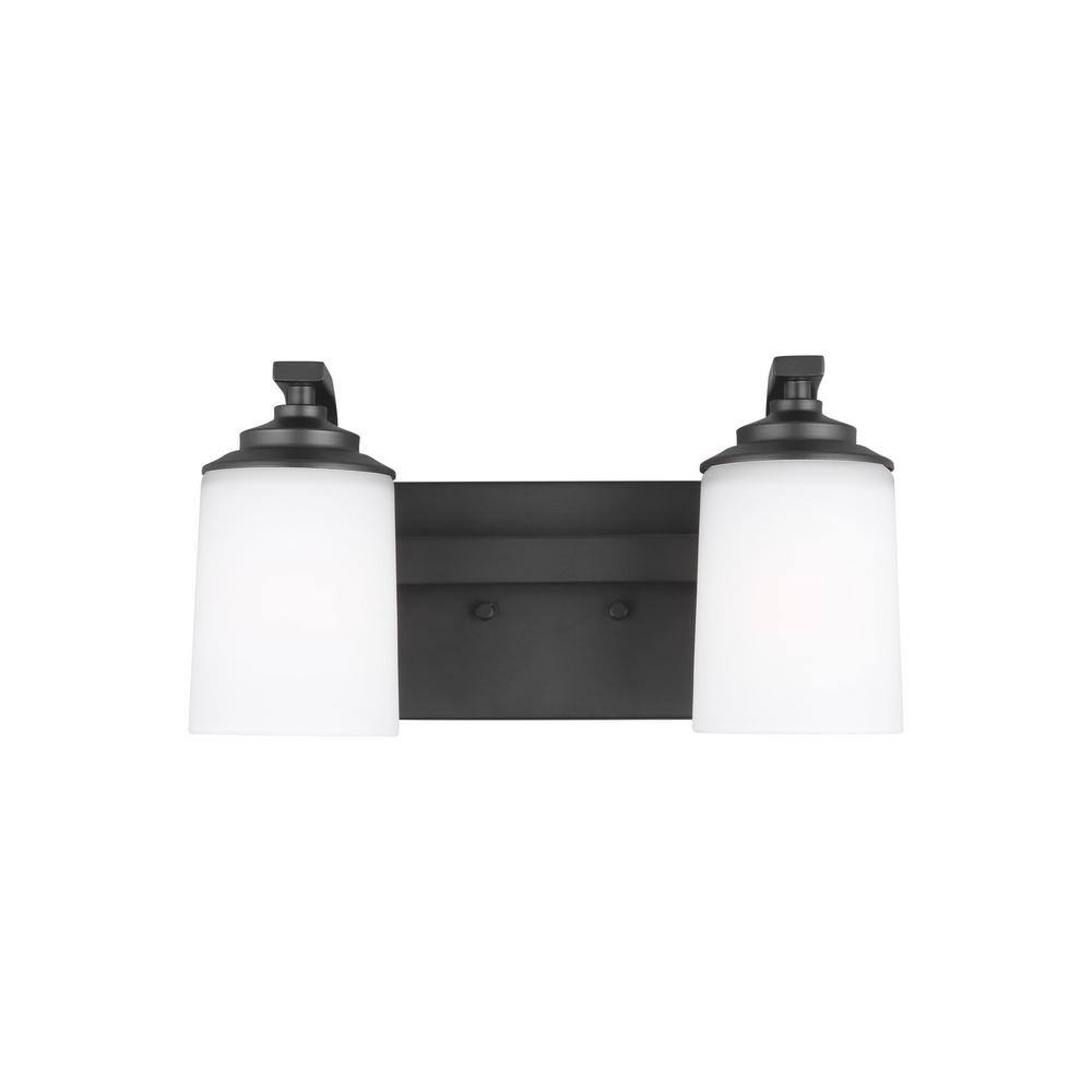 Midnight Black 2-Light Vanity Wall Sconce with Etched White Glass