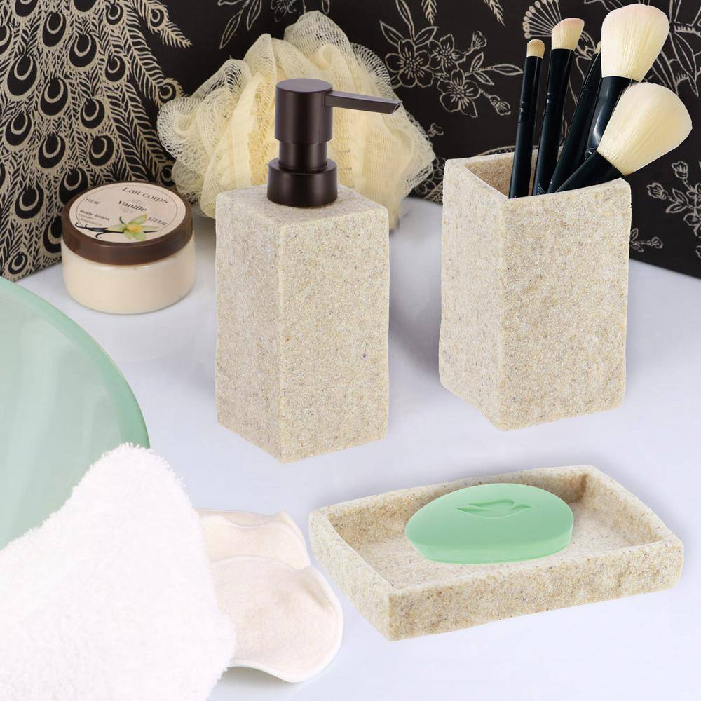 Natural Beige Resin Stone Effect Hand Soap and Lotion Dispenser