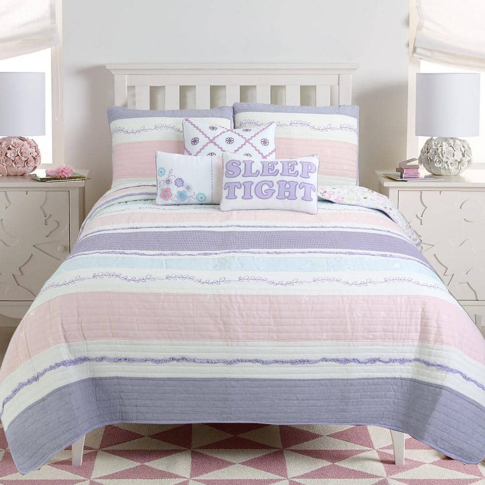 Purple and Pink Cotton Twin Reversible Quilt Set
