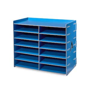 Wood 12 Compartment Paper Literature Organizer Sorter, Blue