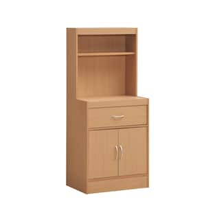 54 in. Beech Tall Open Shelves 1-Drawer and Bottom Enclosed Storage Kitchen Cabinet