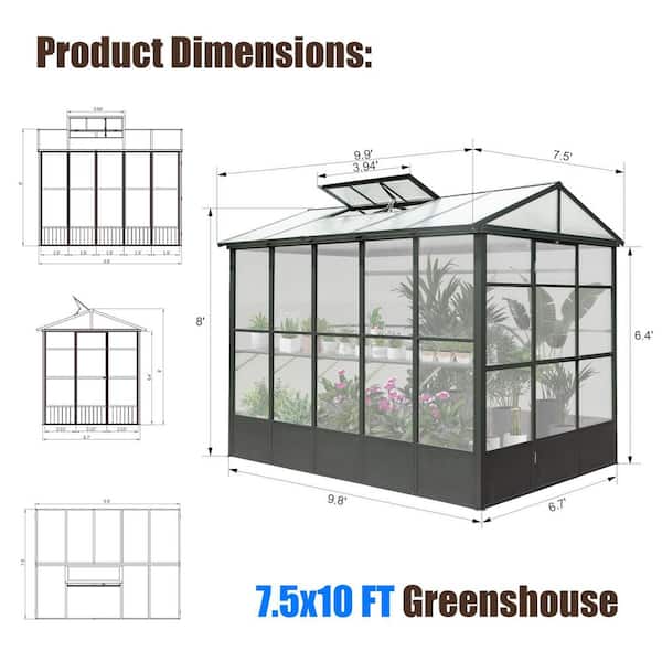 7.5 in. W x 10 in. D Polycarbonate Greenhouse with Fully Auto