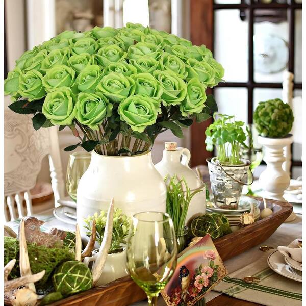 14 in. Light Green Indoor/Outdoor Artificial Roses UMKF7B - The