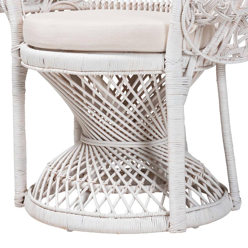 Handcrafted White Rattan Peacock Accent Chair with Geometric Design