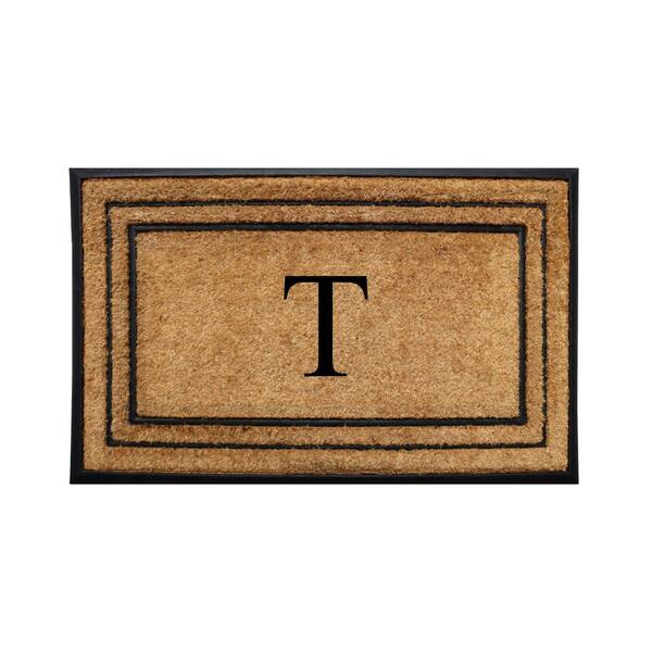A1HC Natural Coir Rubber Doormat, 24 in x 39 in, Heavy Duty, Dirt Trapping, Thick Non Slip Monogrammed T Doormats