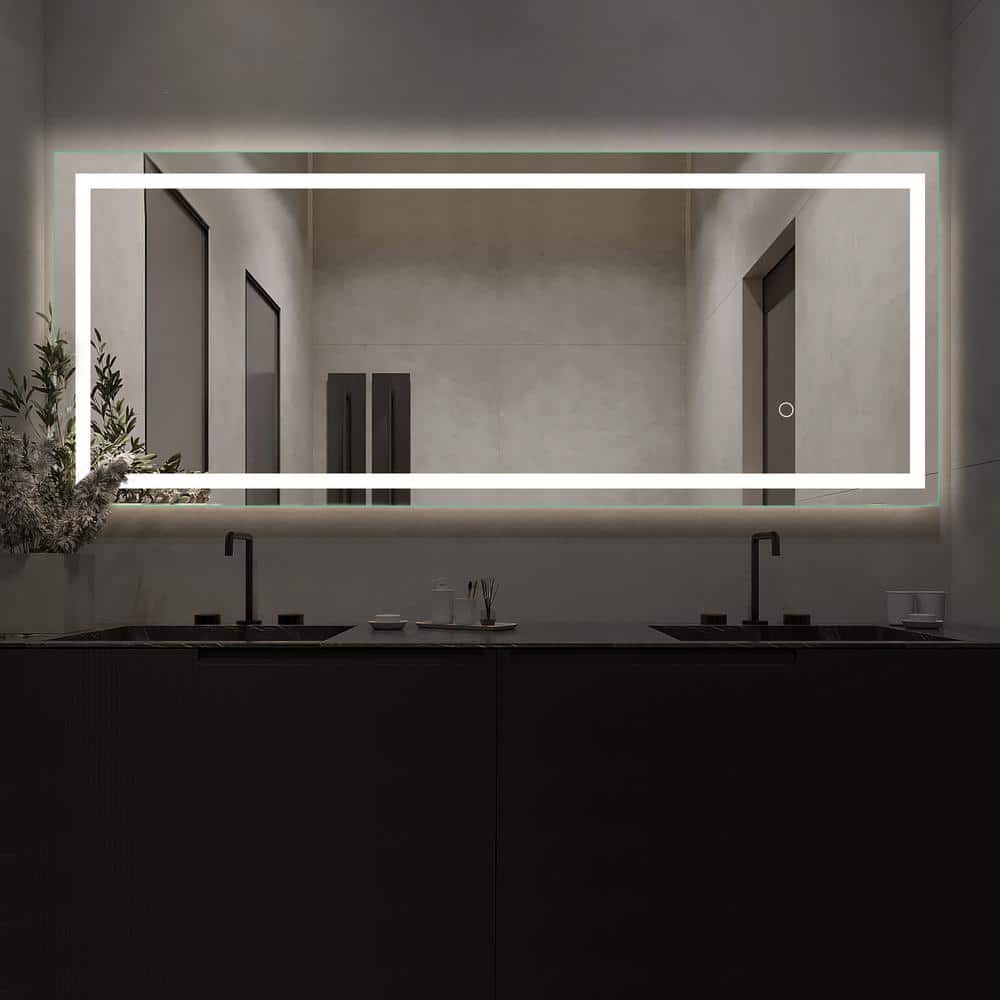 63 in. W x 16 in. H LED Rectangular Frameless Wall Mirror in White