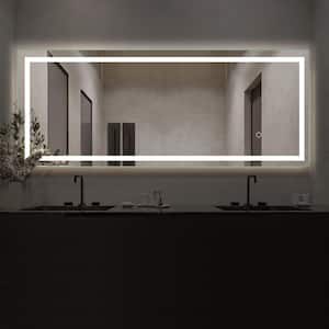 63 in. W x 16 in. H LED Rectangular Frameless Wall Mirror in White