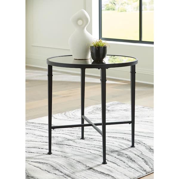 Signature DESIGN BY ASHLEY Cadeburg 26 in. Black Round Glass End Table with Finished