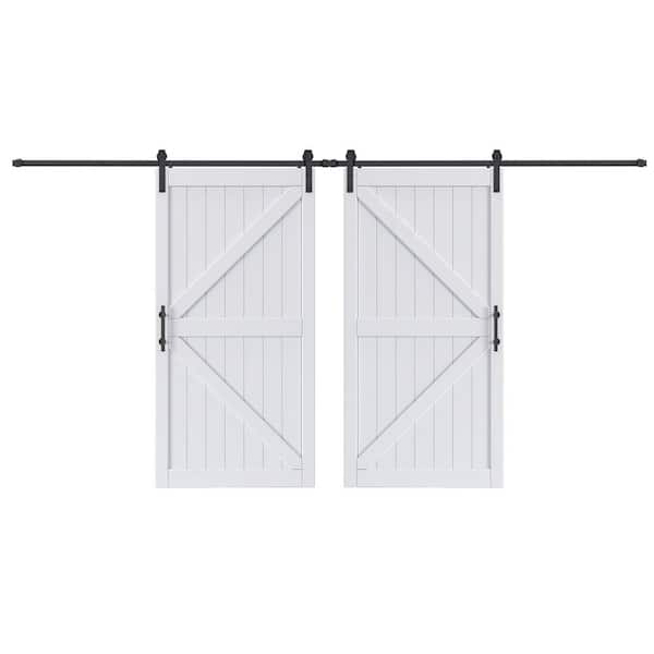 84 in. x 84 in. (Double 42 in. Doors) British K Shape White MDF Sliding Barn Door with Hardware Kit