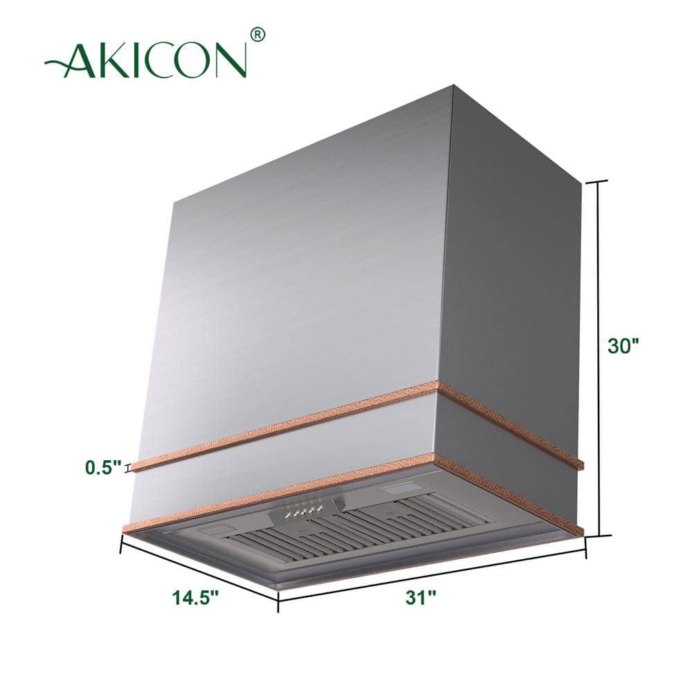 Akicon 30'' Stainless Steel and Copper Wall Mounted Range Hood