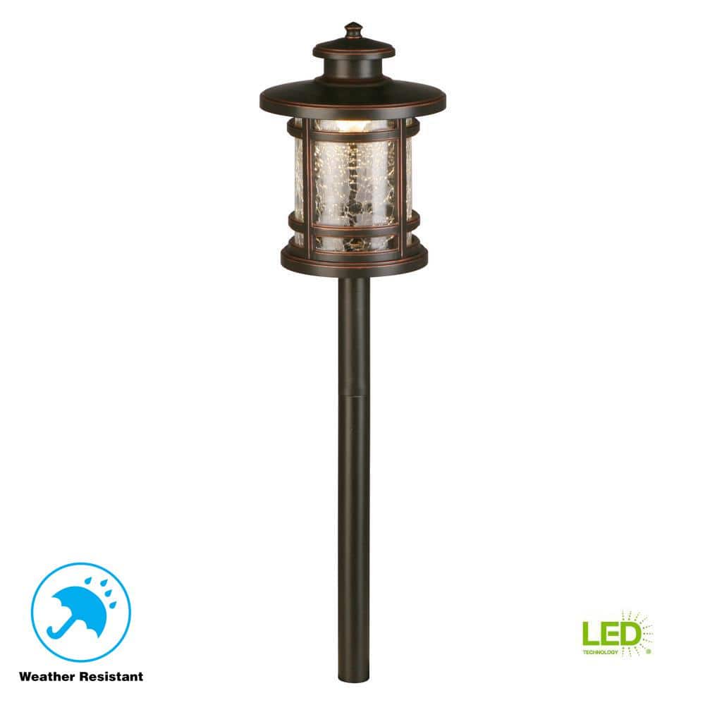 Hampton Bay Birmingham Low Voltage Oil Rubbed Bronze Integrated LED Outdoor Landscape Path Light with Crackled Shade (1-Pack) -  JAQ1501L-2/Crac