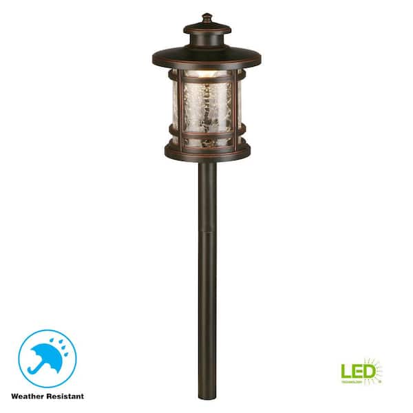 Hampton Bay Birmingham Low Voltage Oil Rubbed Bronze Integrated LED Outdoor Landscape Path Light with Crackled Shade (1-Pack)