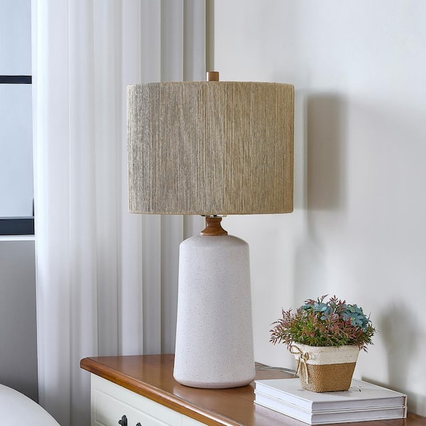 Maxax Salem 24-In White Ceramic Table Lamp with Beige Linen Lampshade