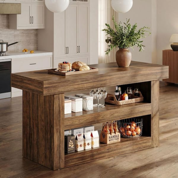 Bar Table オーク BYBLIGHT Kearsten 35.43 in. H Farmhouse Brown Wooden Bar Table