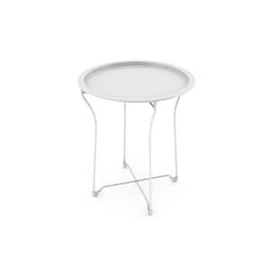 Round Metal Tray White End Side Table, Removable Tray