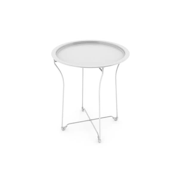 maocao hoom Round Metal Tray White End Side Table, Removable Tray