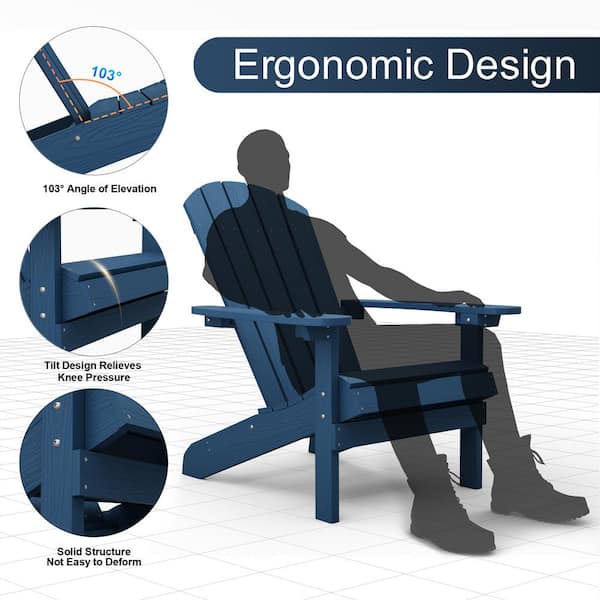 Classic Navy Plastic Outdoor Patio Adirondack Chair (Set of 2)