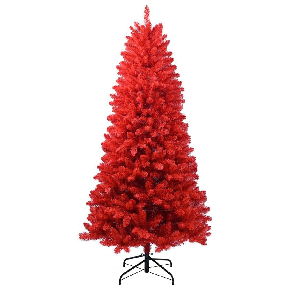 6 ft. Red Christmas Tree Christmas Decoration with 456 Tips, Hinged Branches for Easy Setup, Stable Metal Stand price history on PriceWatchPro